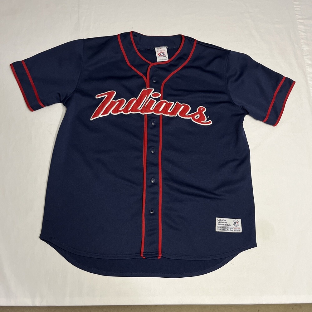 Cleveland Indians Jersey Mens Large Blue True Fan Baseball MLB Embroidered Vtg